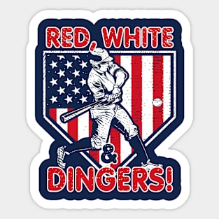 Red White and Dingers USA American Flag Baseball Hitter Funny Baseball Saying Sticker